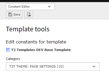 Constant editor with category T3T Theme: Page Settings